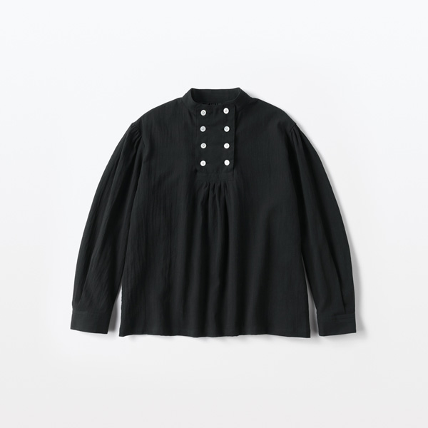 Stand-Up Collar Blouse／Chiffon Cotton Navy